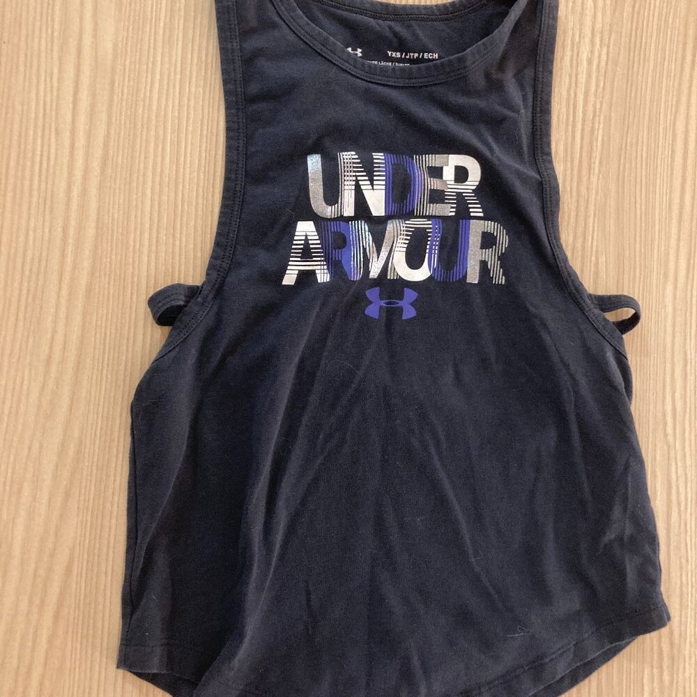 Under Armour Black Athletic Tank Top Youth XS Xtra Small Sleeveless Heatgear GUC